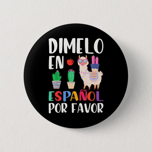 Dimelo En Espanol Bilingual Llama Spanska lärare Knapp (Framsida)