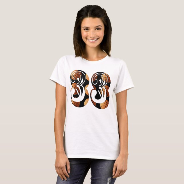 Dimensional Orange Svart Basket Nummer 33, T Shirt (Hel framsida)