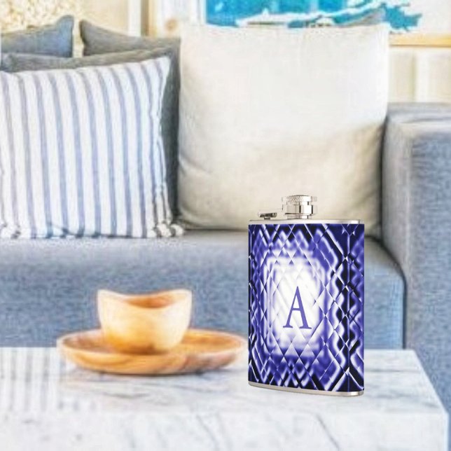 Dimensional Square-Navy-A Fickplunta (The jeweled tones, in this Dimensional Square-Navy-A Flask design, is elegance at its best!)