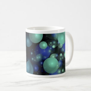 Dimensionella blått och grönt 3 bubblar abstrakt kaffemugg