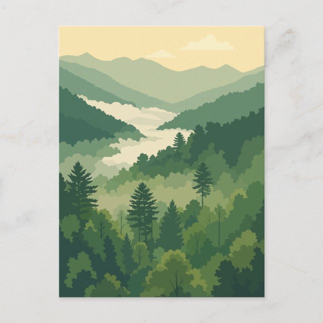 Dimgrön skogsdal vektorillustration vykort (Framsida)