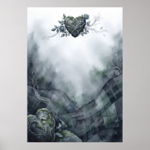 Dimgrön Tartan Keltiskt Hjärta Akvarell Poster