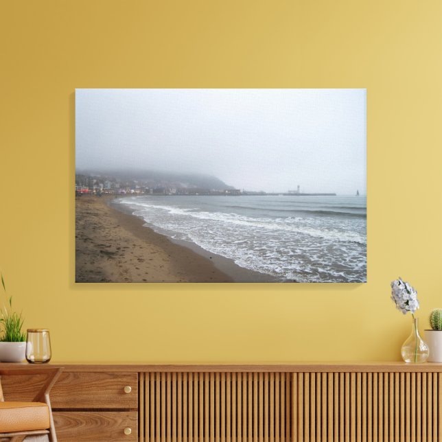 Dimig morgon på South Bay Beach, Scarborough Canvastryck (Insitu (Vardagsrum))