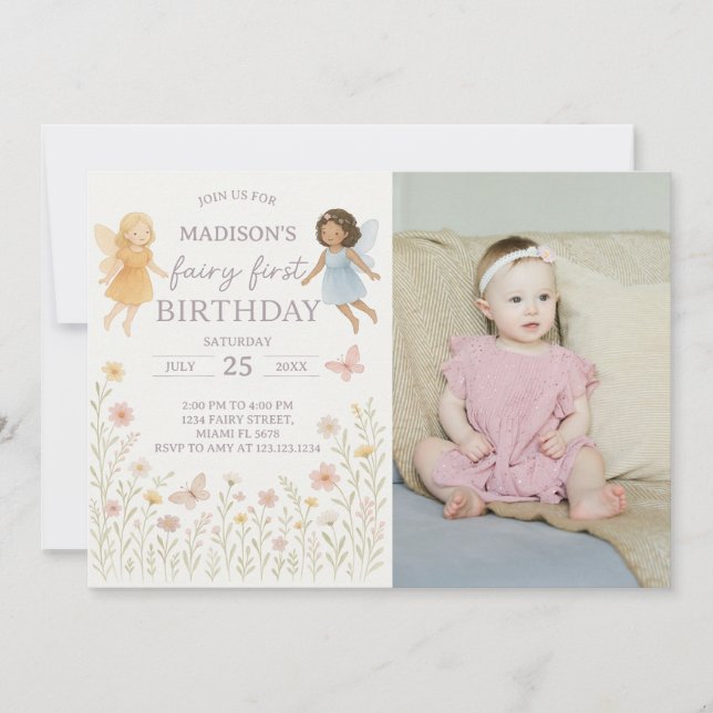 DIMISK Fairy First Birthday-inbjudan Inbjudningar (Framsida)