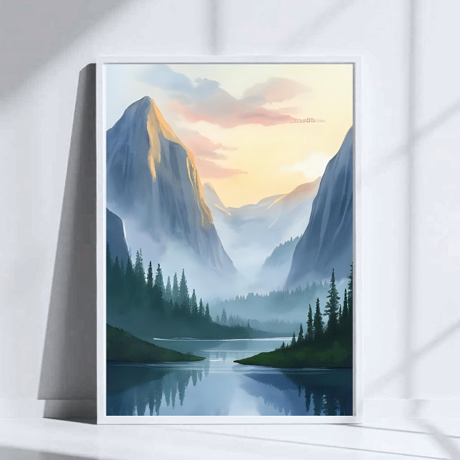Dimma Bergskedja Natur Akvarell Målning Poster (Skapare uppladdad)