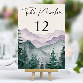 Dimma Bergsskog Watercolor Bröllop Bordsnummer
