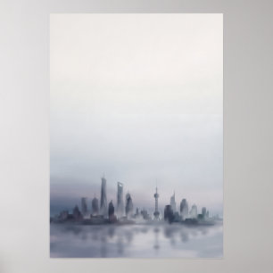Dimma Shanghai Siluett Vattenfärg Poster