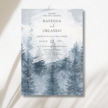 Dimma Snöig Skog Berg Vattenfärg Bröllop