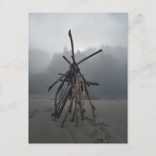 Dimma Strand Driftved Skulptur Tält Mystisk Skog Vykort
