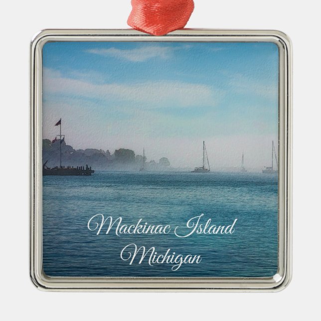 Dimma vid Mackinac Harbor Julgransprydnad Metall (Framsidan)