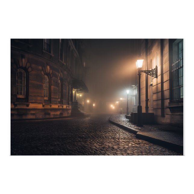 Dimma Viktoriansk Gatsten Gränd Glöd Fototryck (Framsidan)