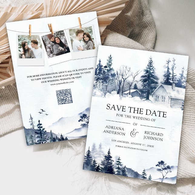 Dimma Vinter Berg Tallskog QR-kod Bröllop Spara Datumet (Skapare uppladdad)