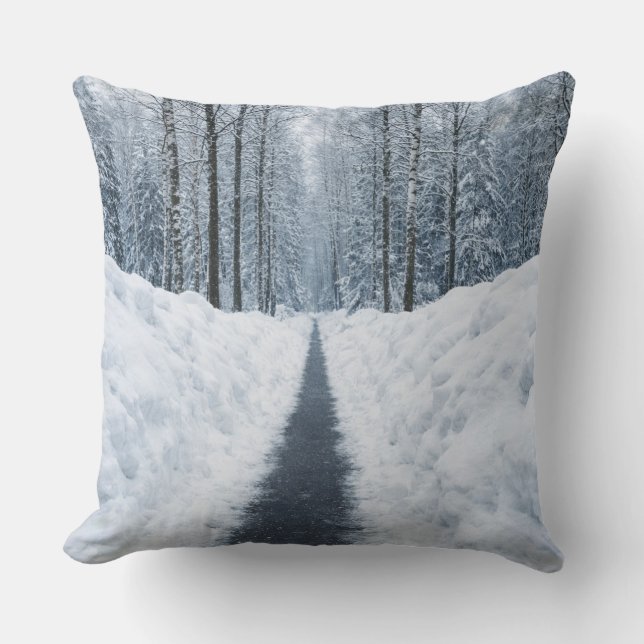 Dimma Vinter Skog Stig Vinter Landskap Kudde (Framsida)