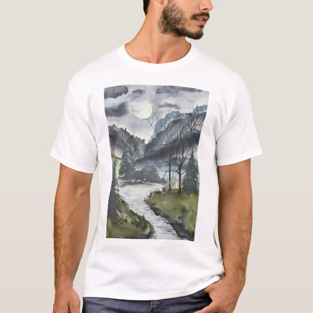 Dimmig bergs T-shirt för män (Framsida)