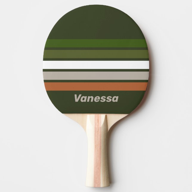 Dimmig lund tvärs över randig med namn pingisracket (Framsidan)