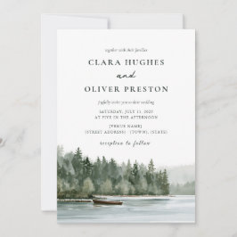 Dimmig tallskog sjö Pacific Northwest bröllop Inbjudningar