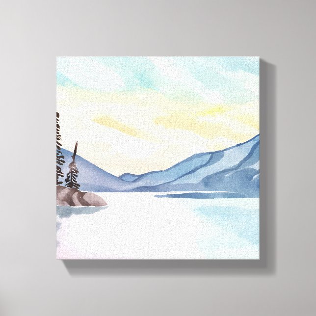 Dimmiga berg | Lake Tahoe Akvarell Canvastryck (Framsida)