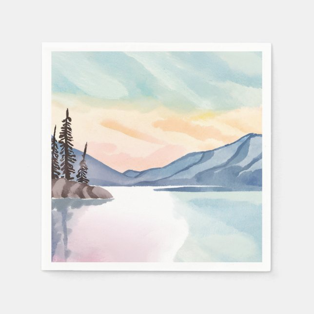 Dimmiga berg | Lake Tahoe Akvarell Pappersservett (Framsidan)