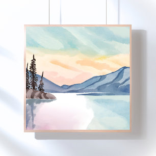 Dimmiga berg Lake Tahoe Akvarell Poster