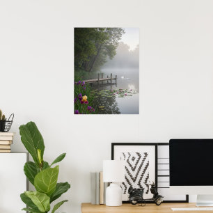 Dimmiga sjösvanar Näckrosor Naturkonst Poster