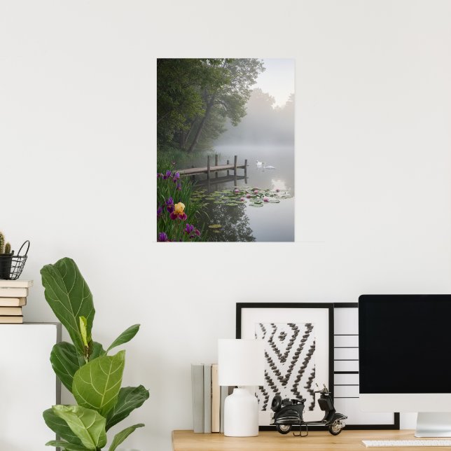 Dimmiga sjösvanar Näckrosor Naturkonst Poster (Hemmakontoret)