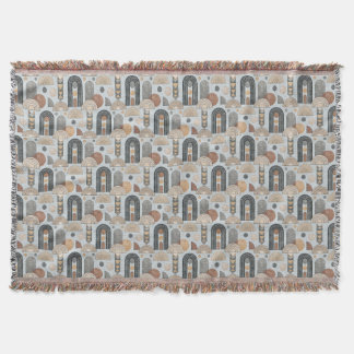 Dimmigt Blått Modern Boho Bågar Kastfilt Filt