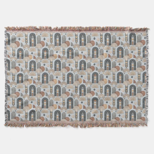 Dimmigt Blått Modern Boho Bågar Kastfilt Filt (Framsidan)