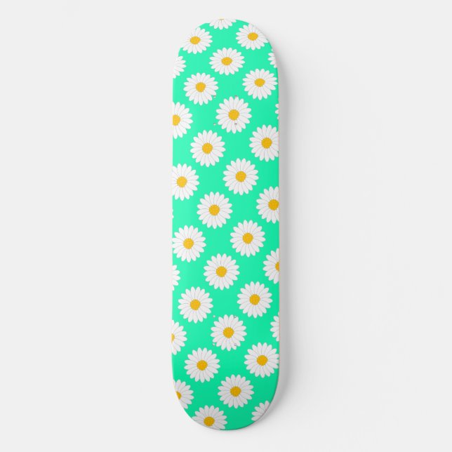 Dimmigt Daisy Blommönster Aqua Skateboard Bräda 21,5 Cm (Framsida)