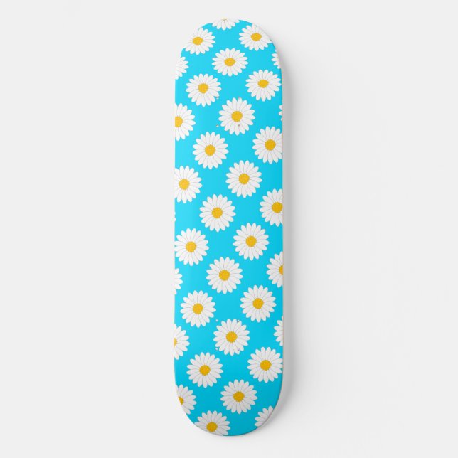 Dimmigt Daisy Blommönster Himmelblå Skateboard (Framsida)