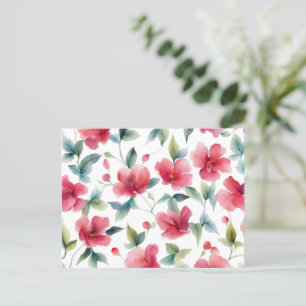 Dimmigt rött blommönster vykort