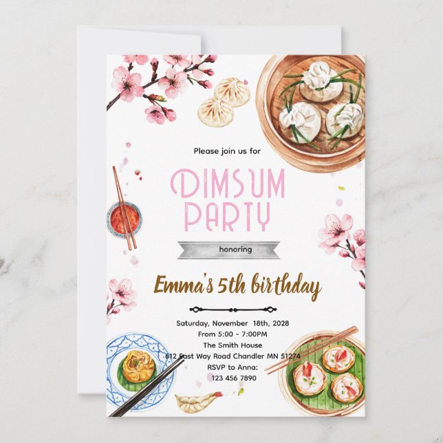 Dimsum birthday party invitation inbjudningar (Framsida)