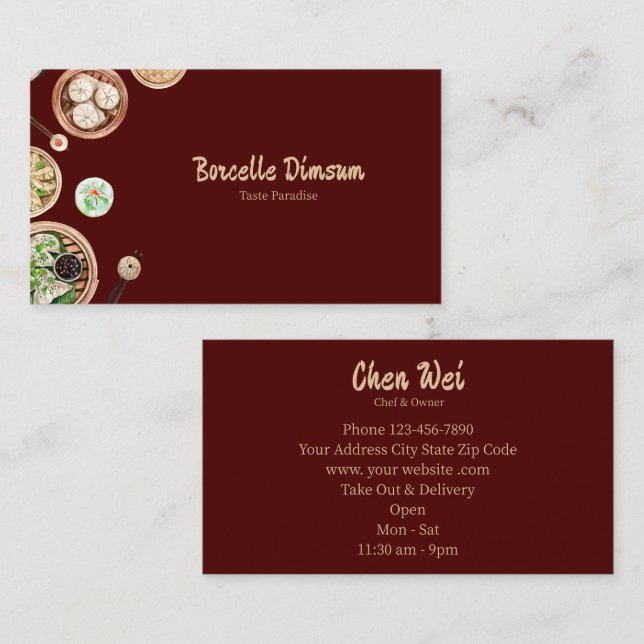 Dimsum, vattenfärg visitkort (Fram/baksida)