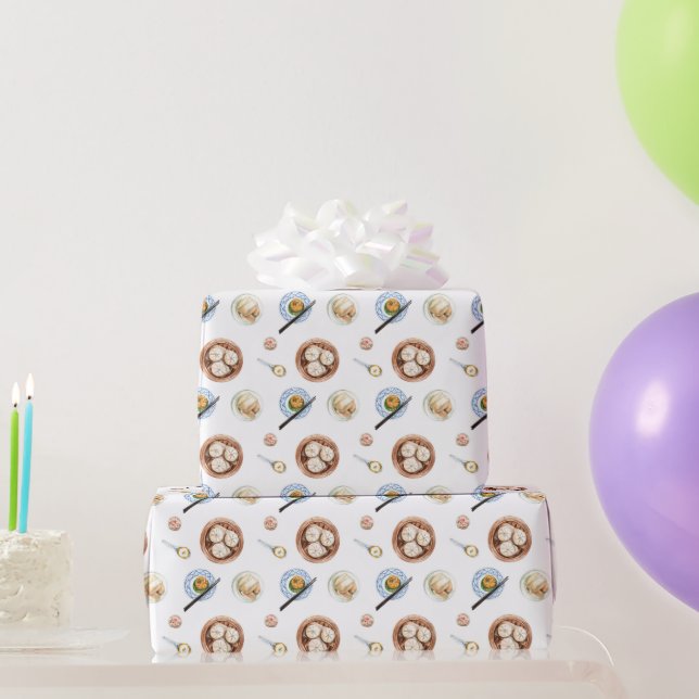 Dimsum Watercolor Mönster Presentpapper (Festgåvor)