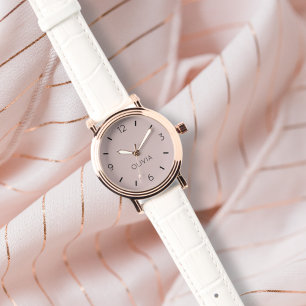 Dimt Rosa Enfärgad Anpassad Namn Minimalistisk Armbandsur
