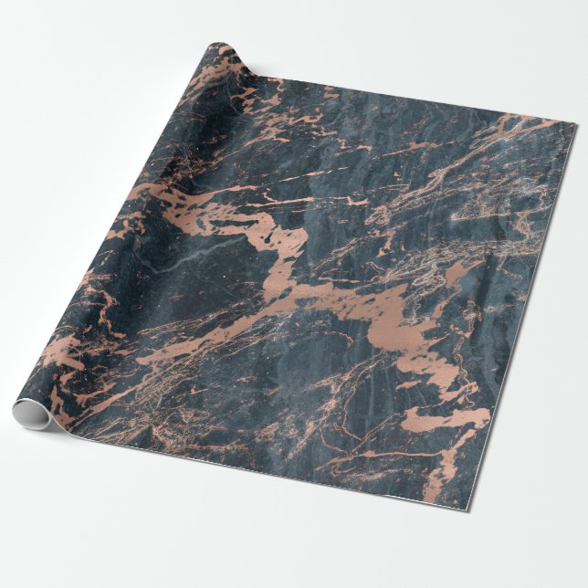 Dimt rustikt blå och rosa guld rosa glamourmarmor presentpapper (Utrullad)