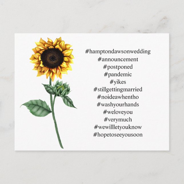 Din 12 bästa hashtags solrosa skjuter upp Bröllop Vykort (Framsida)