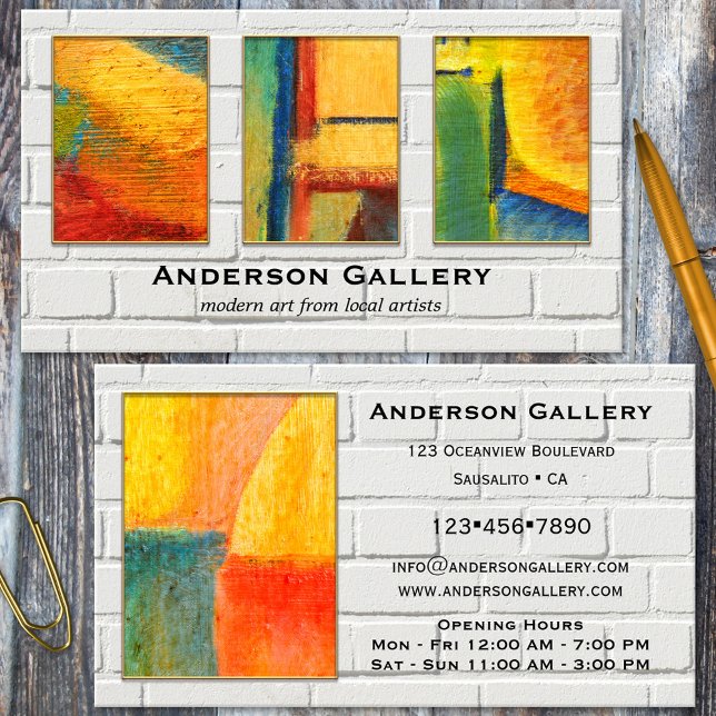 Din 4 Fotos Vita Tegelvägg Portfolio Visitkort (Portfolio business card featuring your own custom photos framed by a white brick wall )