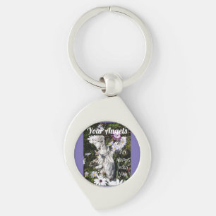 Din Änglar är alltid med din Blommigt Angel Swirl Silverfärgad Nyckelring