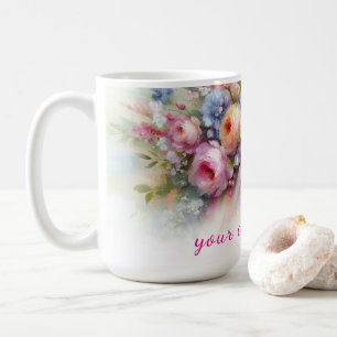 Din Anpassade Text Vattenfärg Blommor Konst Måleri Kaffemugg