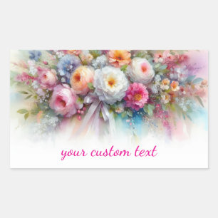 Din anpassade text Vattenfärg Blommor Konst Målnin Rektangulärt Klistermärke