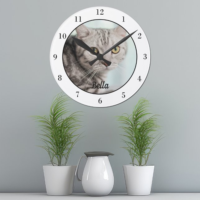 Din Anpassningsbar Cat Photo Cute Pet Owner Wall Rund Klocka (Skapare uppladdad)