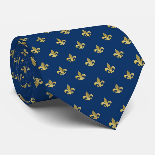Din anpassningsbar färg, guld Fleur-de-lis nacke s Slips (Rullad)
