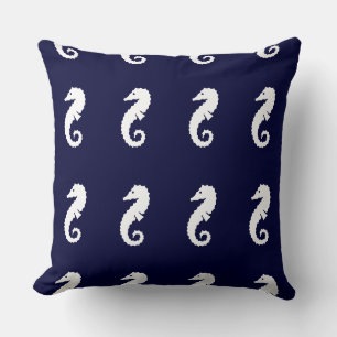 Din Anpassningsbar SEAHORSE WHITE on NAVY BLUE PIL Kudde