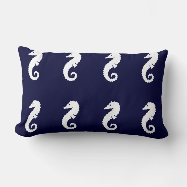 Din Anpassningsbar SEAHORSE WHITE on NAVY BLUE PIL Lumbarkudde (Framsida)