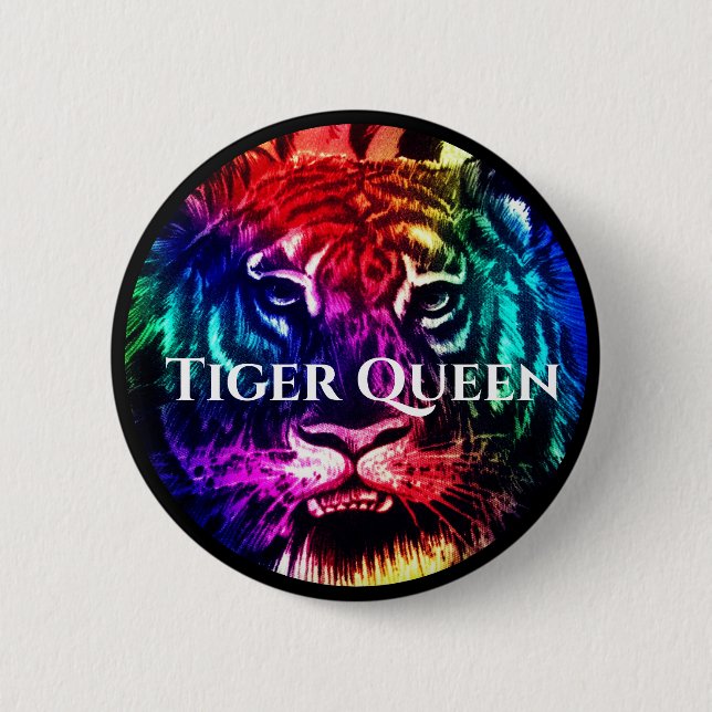 Din Anpassningsbar Text Rainbow Exotic Tiger Queen Knapp (Framsida)