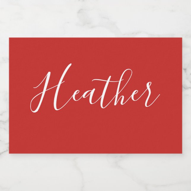 Din Anpassningsbar White Script på Red Mat Etiketter (Singel etikett)