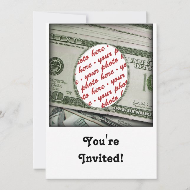 Din Ansikte på 100 dollar Bill! Tillägg-A-foto Inbjudningar (Framsida)