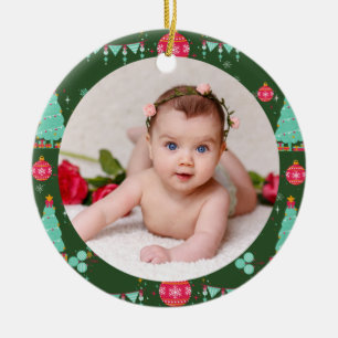 Din Baby Photo ANPASSNINGSBAR-Grönt Jul Julgransprydnad Keramik