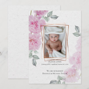 Din Baby Photo Romantic Rosa Peonies Ris Papper Inbjudningar