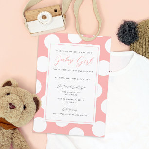 Din babystövel Färg och White Polka Dot Gräns Inbjudningar